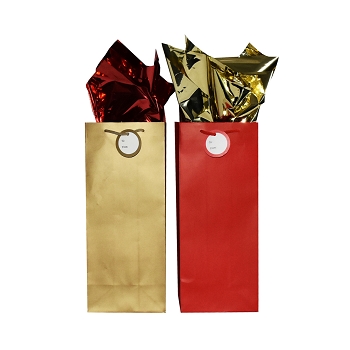 Gold and Red Matte Single Bottle Gift Bags