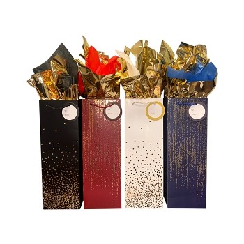 BG-31-1 Single Bottle Gift Bags-Black, Burgundy, White and Navy with Foil Dots 
